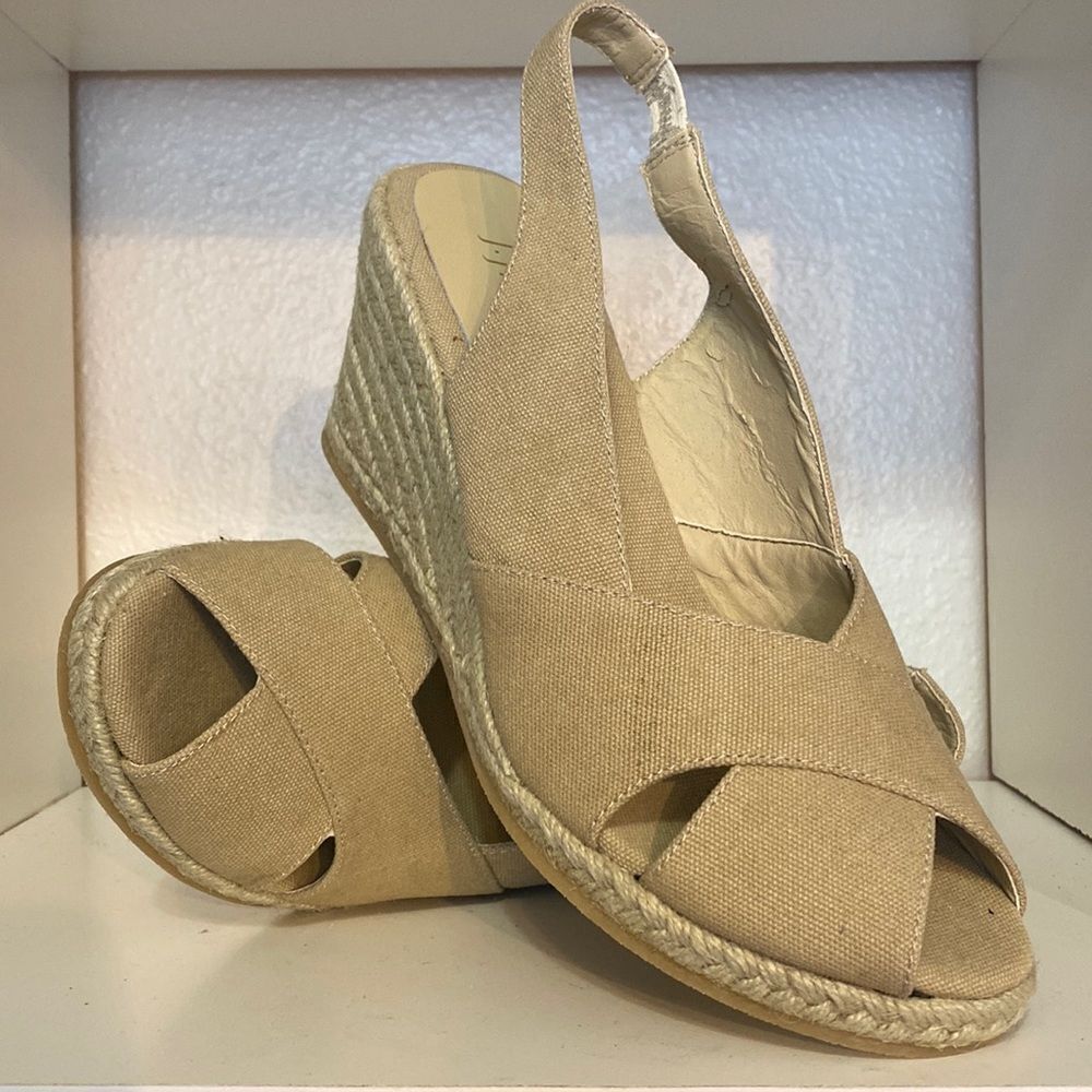J Jill Womens Wedge Espadrille Slingback Open Toe Tan Sandals